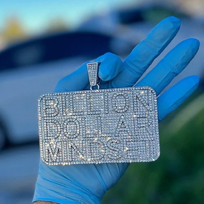 Necklaces Bling Cartel Huge Billion Dollar Mindset Pendant Iced Flooded Out Silver Tone Charm