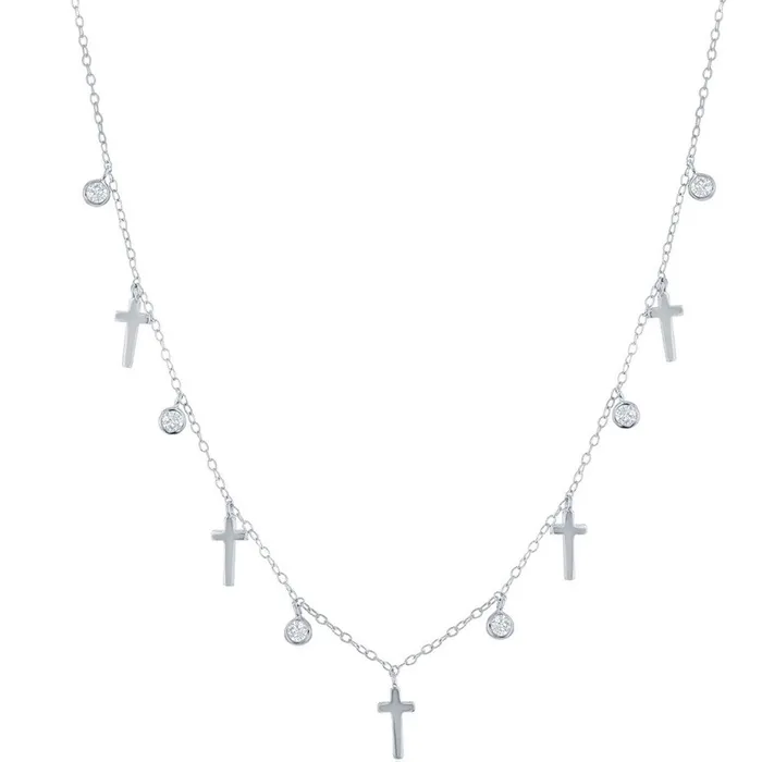 Necklaces Classic Classic Womens Necklace Sterling Silver Alternating Cross and BezelSet CZ M6802 Necklaces Classic Classic Womens Necklace Sterling Silver Alternating Cross and BezelSet CZ M6802
