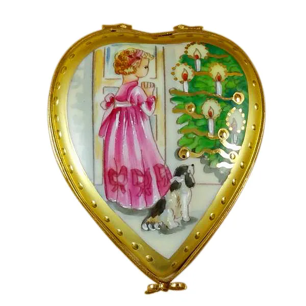 Necklaces Rochard Limoges Rochard Studio Collection Heart Little Girl Christmas Tree and Dog Limoges Box