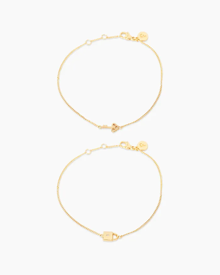 Penny Pairs Bracelets Lock and Key Gold Bracelet Set