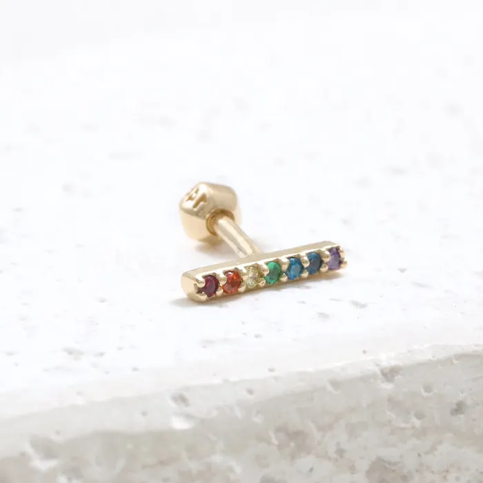Rainbow CZ Short Stick Ear Piercing from J Shop Earrings