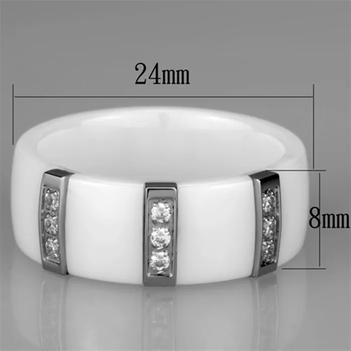 Rings 3W957 High polished no plating Stainless Steel Ring with Ceramic in White Alamode