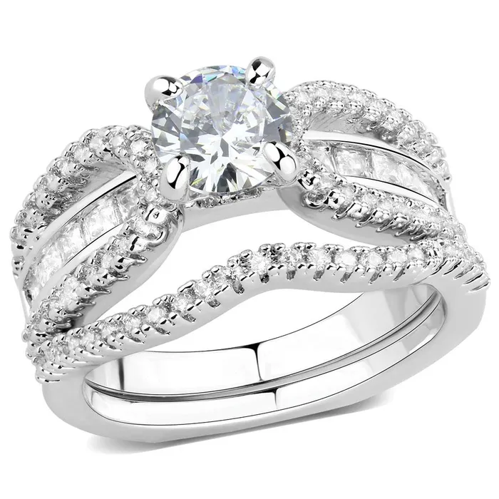 Rings Alamode 3W1556 Rhodium Brass Ring with AAA Grade CZ in Clear
