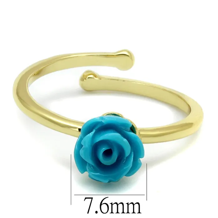 Rings Alamode LO4060 Flash Gold Brass Ring with Synthetic Synthetic Stone in Sea Blue