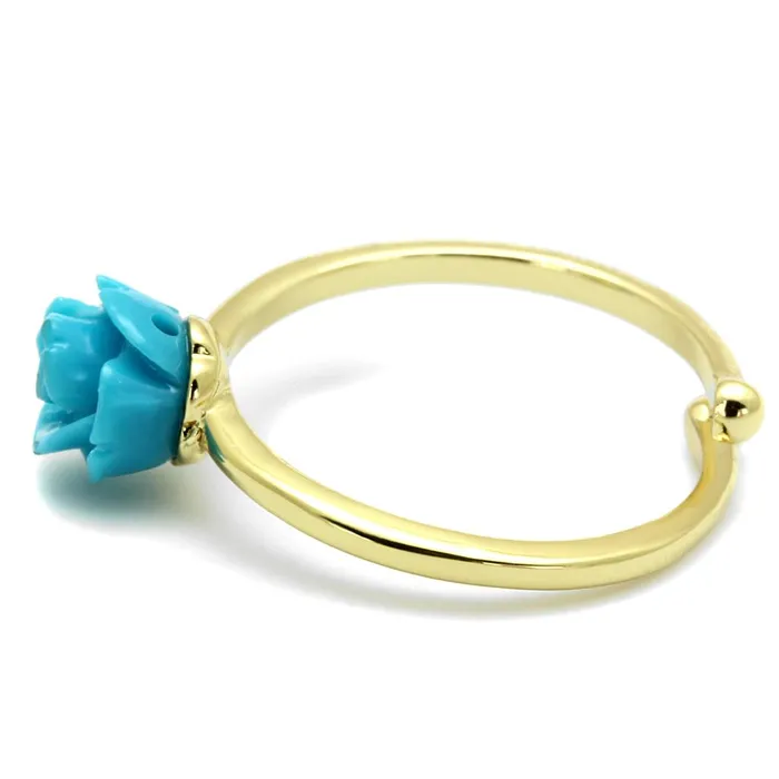 Rings Alamode LO4060 Flash Gold Brass Ring with Synthetic Synthetic Stone in Sea Blue