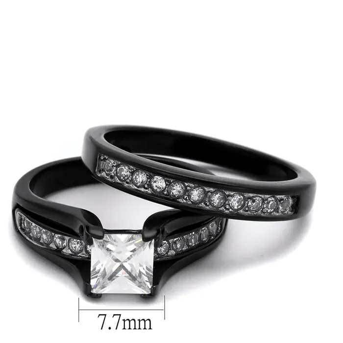 Rings Alamode TK0W383J TwoTone IP Black Stainless Steel Ring with AAA Grade CZ in Clear