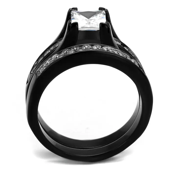 Rings Alamode TK0W383J TwoTone IP Black Stainless Steel Ring with AAA Grade CZ in Clear