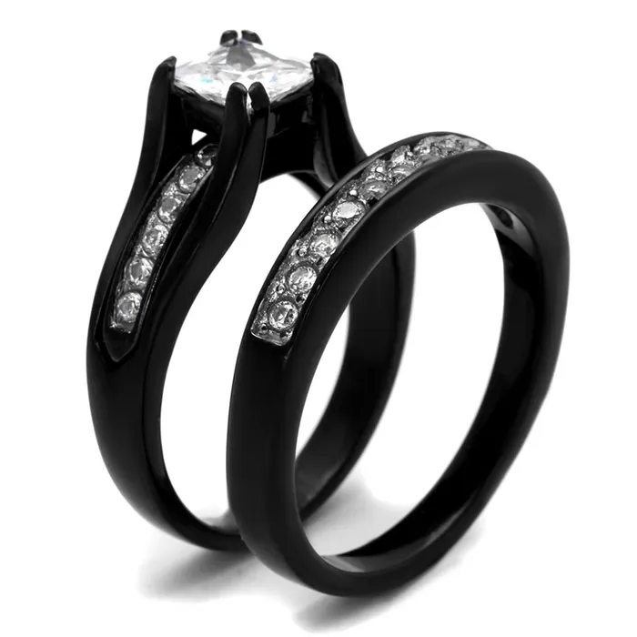 Rings Alamode TK0W383J TwoTone IP Black Stainless Steel Ring with AAA Grade CZ in Clear