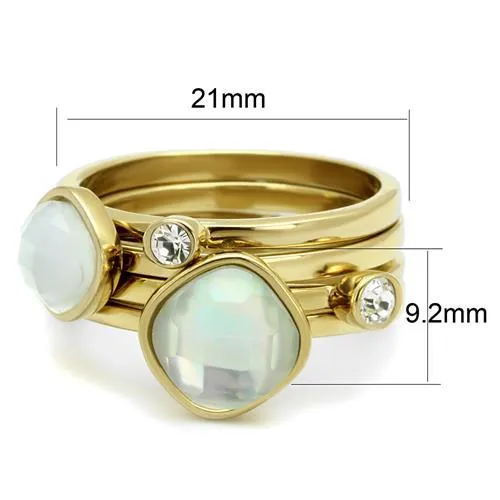 Rings Alamode TK2975 IP GoldIon Plating Stainless Steel Ring with Synthetic Synthetic Glass in White