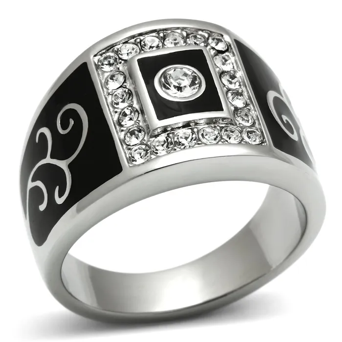 Rings Alamode TK492 High polished no plating Stainless Steel Ring with Top Grade Crystal in Clear