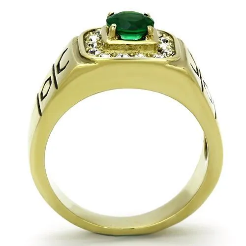 Rings Alamode TK764 IP GoldIon Plating Stainless Steel Ring with Synthetic Synthetic Glass in Emerald