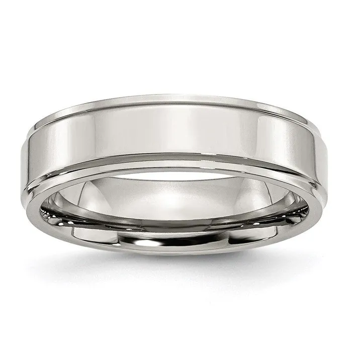 Rings Chisel Stainless Steel Ridged Edge 6mm Polished Band Rings Chisel Stainless Steel Ridged Edge 6mm Polished Band