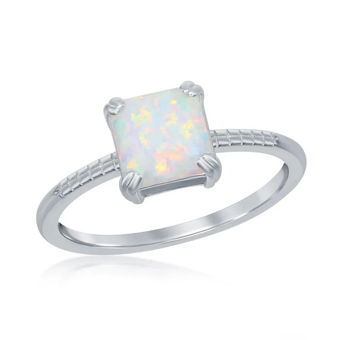 Rings Classic Womens Square White Opal Beaded Ring W2530