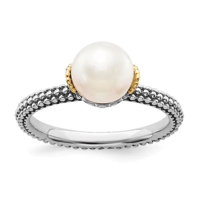Rings Sterling Silver 14k Stack Exp 7075mm White FW Cultured Pearl Ring QSK856 Stackable Expressions Rings Sterling Silver 14k Stack Exp 7075mm White FW Cultured Pearl Ring QSK856 Stackable Expressions