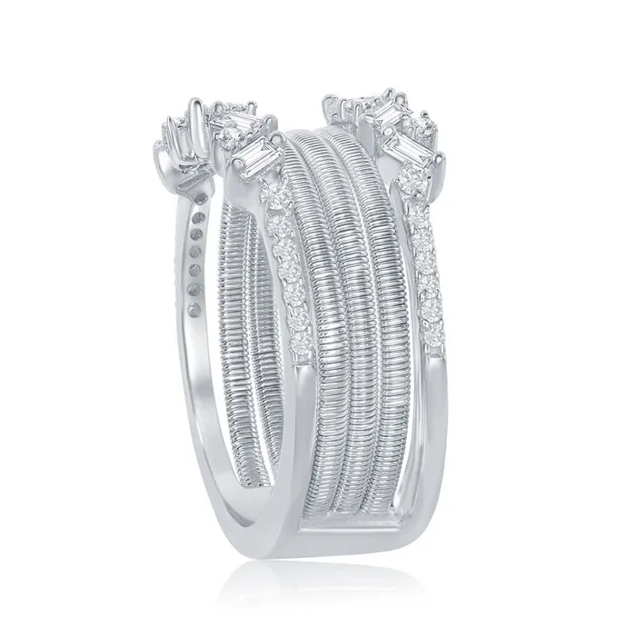 Rings Sterling Silver Designer CZ Ring Bonded with Platinum Size 8 Classic