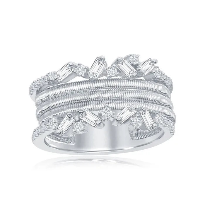 Rings Sterling Silver Designer CZ Ring Bonded with Platinum Size 8 Classic