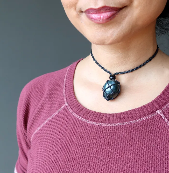 Satin Crystals Bloodstone Necklace Courage Carrier Macrame Necklaces