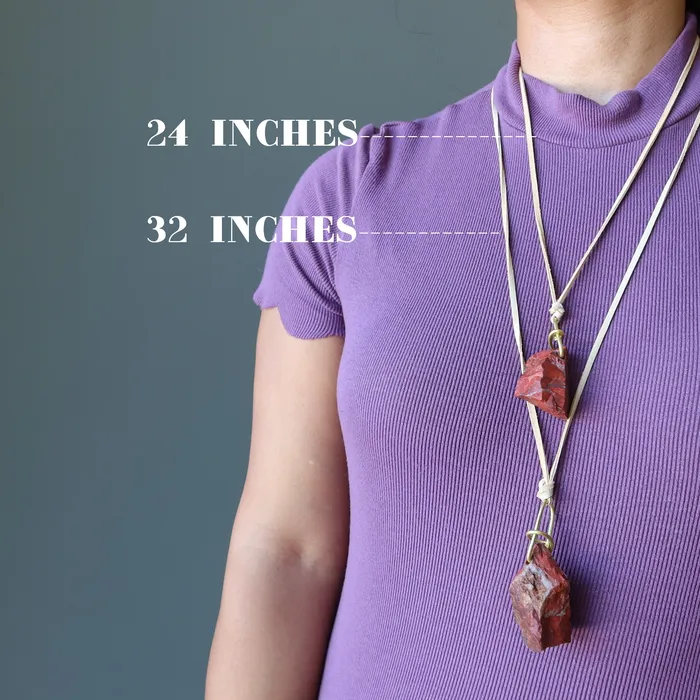 Satin Crystals Necklaces Red Jasper Necklace Caveman Fire Stone on Leather