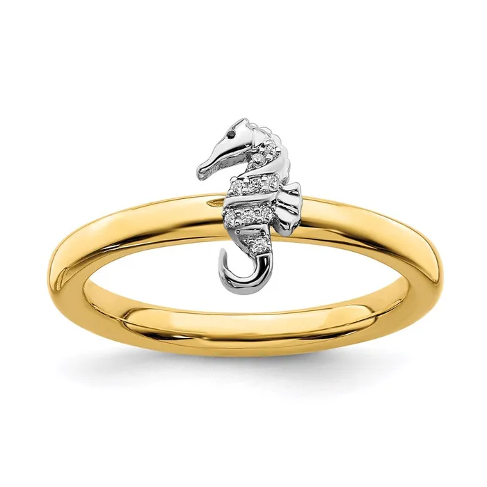 Stackable Expressions Rings SS GoldTone Stackable Expressions Seahorse Diamond Ring QSK2160