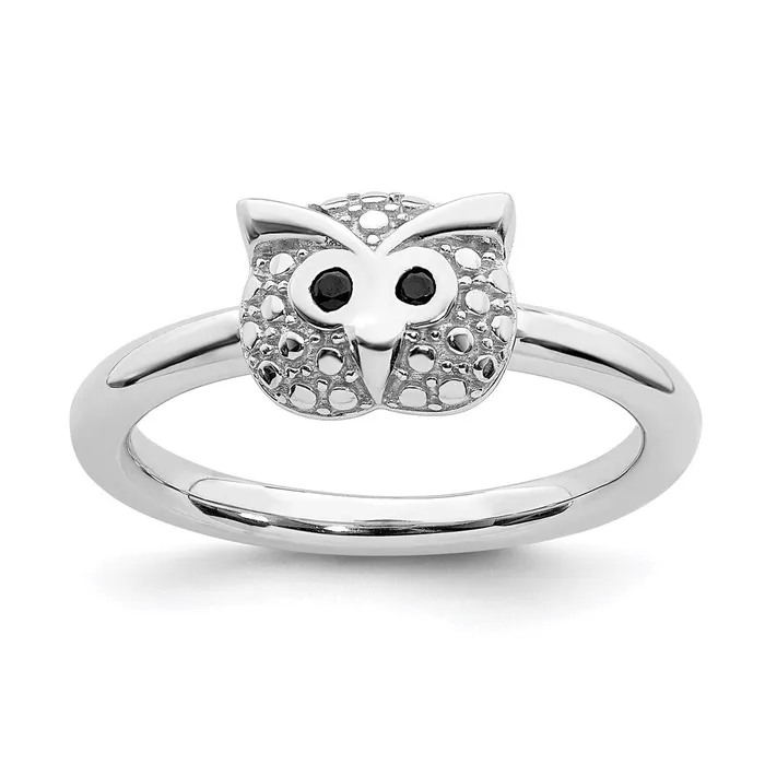 Stackable Expressions Rings Sterling Silver Stackable Expressions Polished Onyx Owl Ring QSK1869