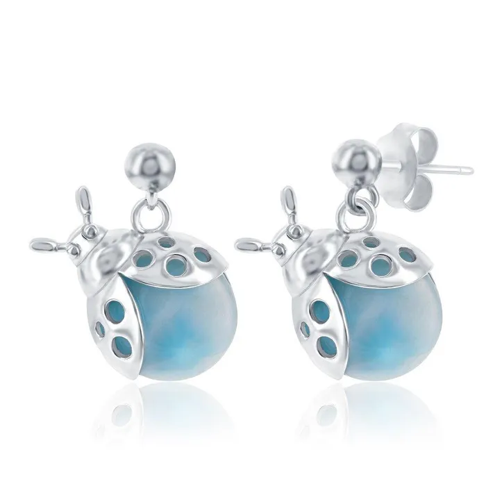 Sterling Silver Blue Larimar Lady Bug Earrings Classic Earrings