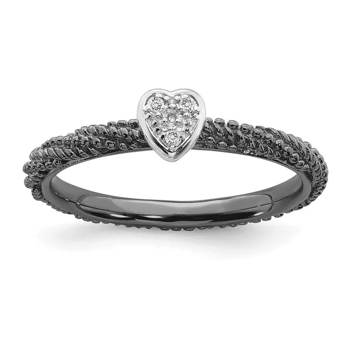 Sterling Silver Diamond Stackable Expressions Ruthenium Plated Heart Ring QSK1827 Stackable Expressions Rings Sterling Silver Diamond Stackable Expressions Ruthenium Plated Heart Ring QSK1827 Stackable Expressions Rings