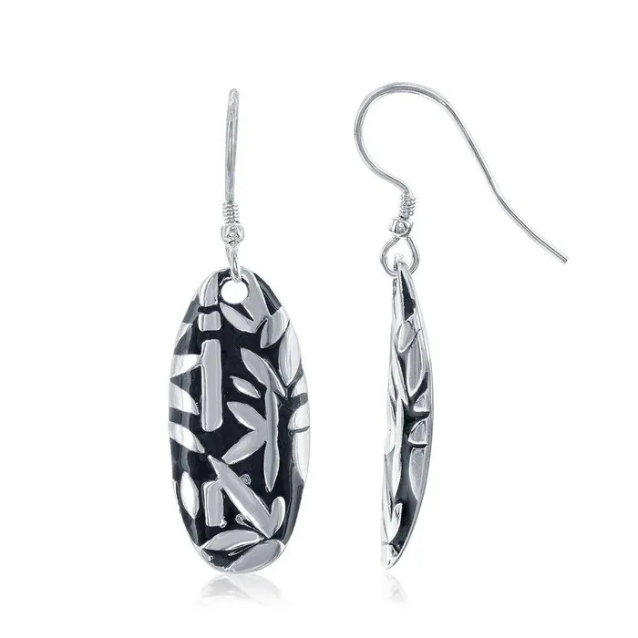 Sterling Silver Oval Leaf Design Earrings Classic Earrings