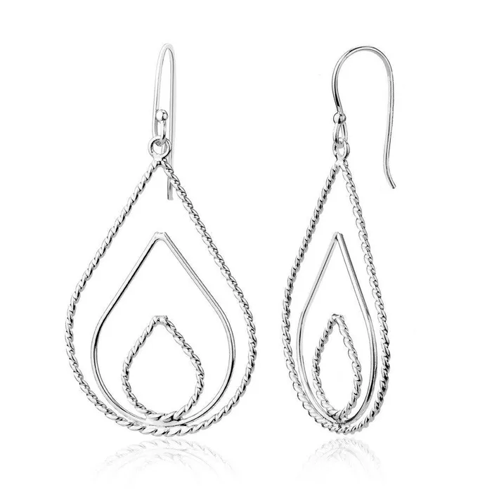Sterling Silver Rope and Triple Teardrop Earrings Classic Earrings