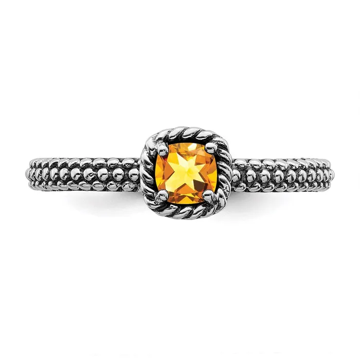 Sterling Silver Stackable Expressions Checkercut Citrine Antiqued Ring QSK824 Stackable Expressions Rings Sterling Silver Stackable Expressions Checkercut Citrine Antiqued Ring QSK824 Stackable Expressions Rings