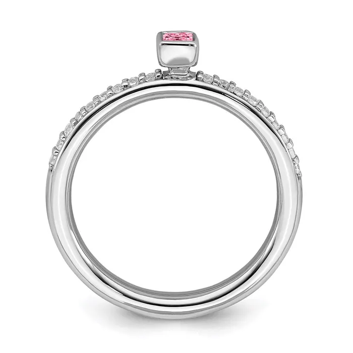 Sterling Silver Stackable Expressions Pink Tourmaline Diamond Ring QSK2145 Stackable Expressions Rings