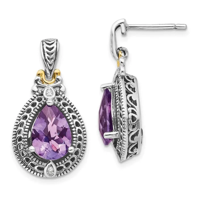 Sterling Silver w14k Diamond Amethyst Earrings Jewelry Earrings