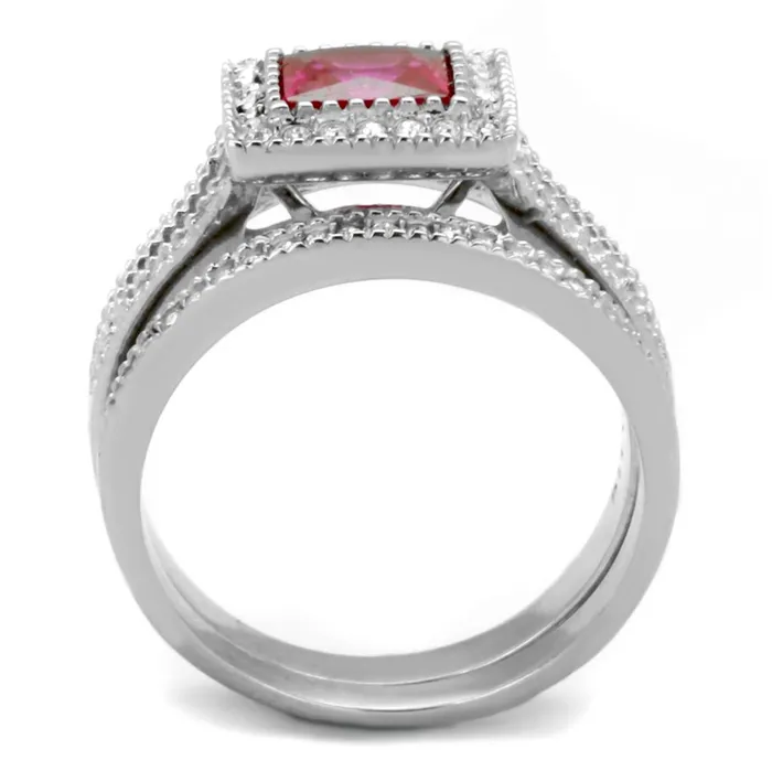 TK2293 High polished no plating Stainless Steel Ring with AAA Grade CZ in Ruby Alamode Rings