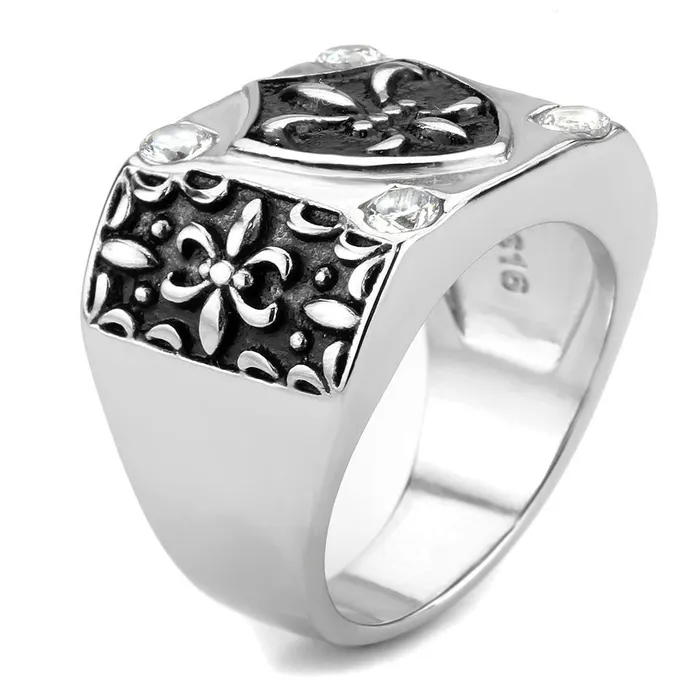 TK3621 High polished no plating Stainless Steel Ring with AAA Grade CZ in Clear Alamode Rings