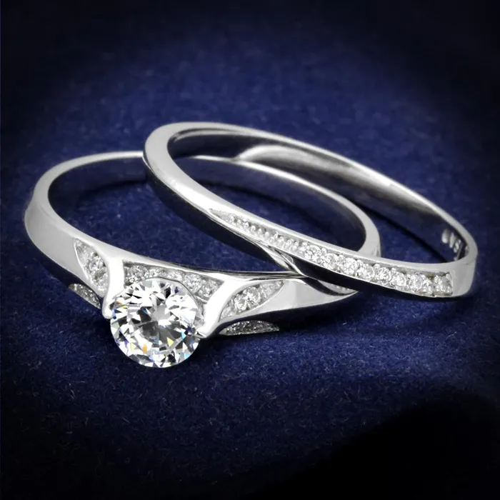 TS348 Rhodium 925 Sterling Silver Ring with AAA Grade CZ in Clear Alamode Rings