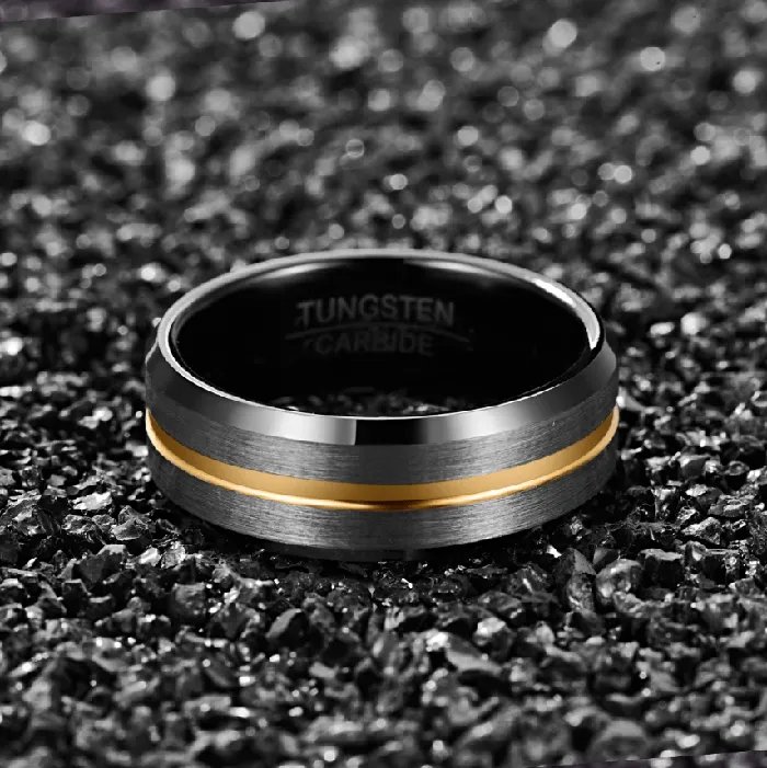 VVS Jewelry Rings Black Brushed Silver 8MM Gold Tungsten Carbide Ring