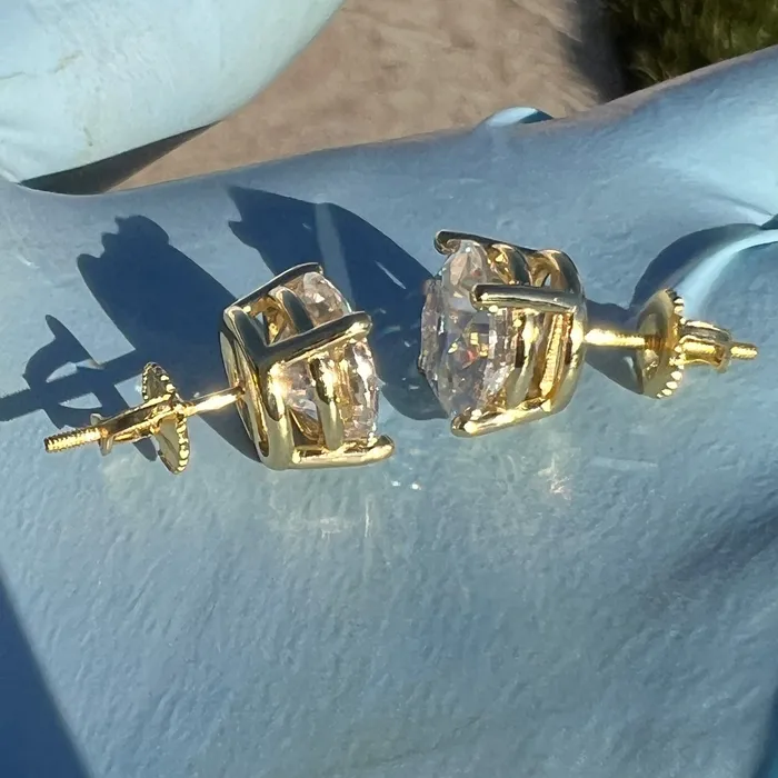 VVS1 Moissanite Stud Earrings 8CT TW Pass Diamond Tester Iced Flooded Out 14k Gold Plated 925 Silver 10MM Bling Cartel Earrings