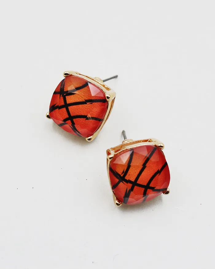 Basketball Faceted Square Stud Earrings 03082023 Earrings
