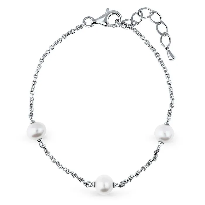 Bead Cultured Pearl Rolo Chain Bracelet in Sterling Silver BERRICLE Bracelets