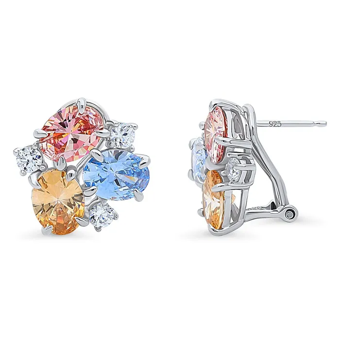 BERRICLE Earrings Cluster Blue CZ Necklace and Earrings in Sterling Silver