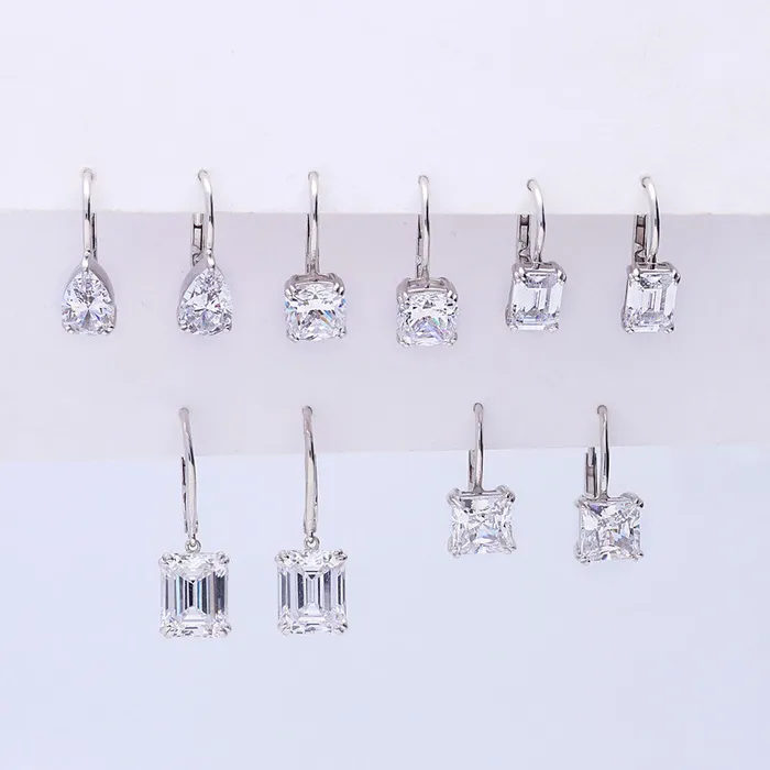 BERRICLE Earrings Solitaire Emerald Cut CZ Earrings in Sterling Silver 2 Pairs