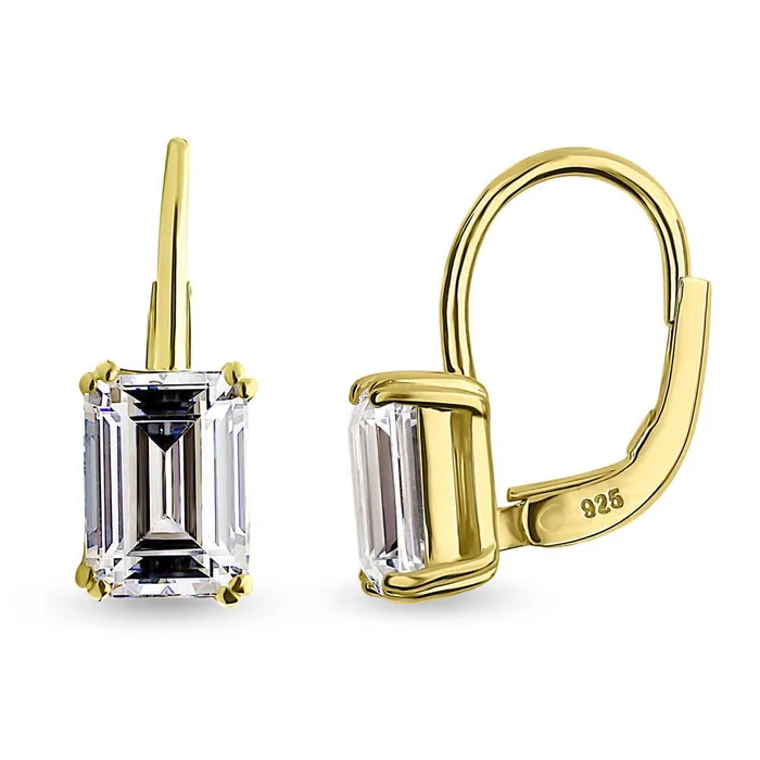 BERRICLE Earrings Solitaire Emerald Cut CZ Earrings in Sterling Silver 2 Pairs