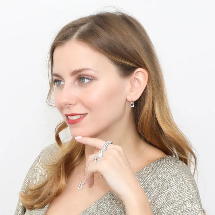 BERRICLE Earrings Solitaire Emerald Cut CZ Earrings in Sterling Silver 2 Pairs