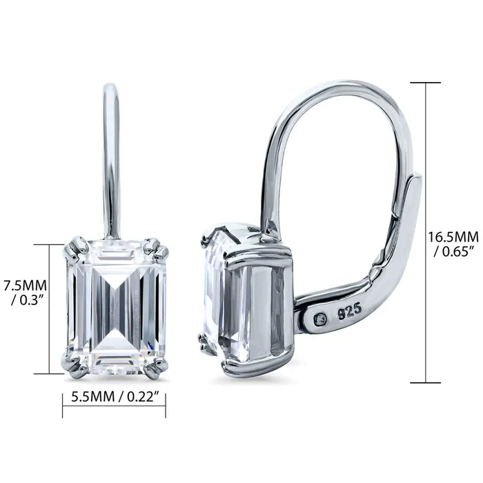 BERRICLE Earrings Solitaire Emerald Cut CZ Earrings in Sterling Silver 2 Pairs