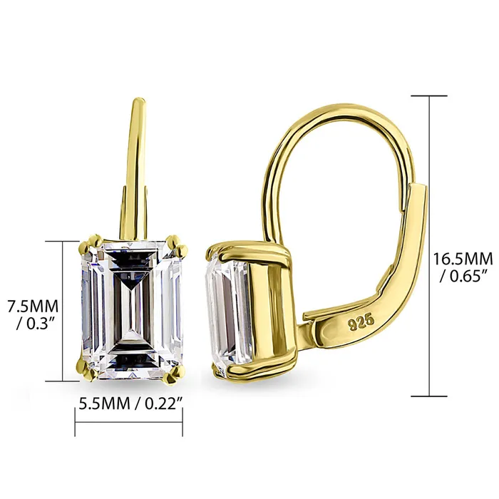 BERRICLE Earrings Solitaire Emerald Cut CZ Earrings in Sterling Silver 2 Pairs