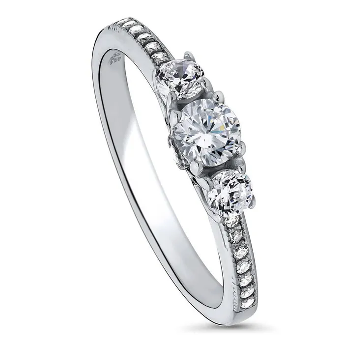 BERRICLE Rings 3Stone 025ct CZ Ring in Sterling Silver