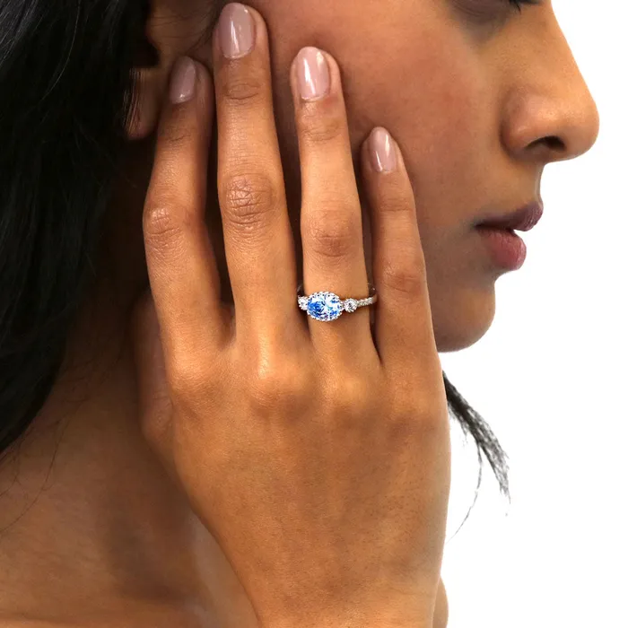 BERRICLE Rings 3Stone Greyish Blue Oval CZ Ring in Sterling Silver 12ct