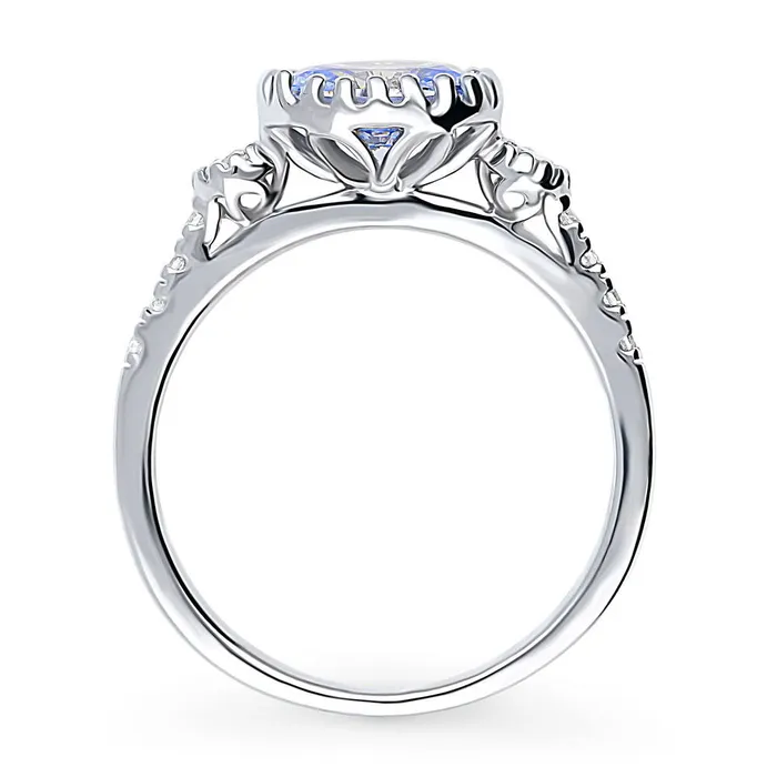 BERRICLE Rings 3Stone Greyish Blue Oval CZ Ring in Sterling Silver 12ct