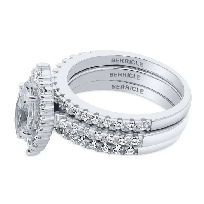 BERRICLE Rings Halo Marquise CZ Ring Set in Sterling Silver