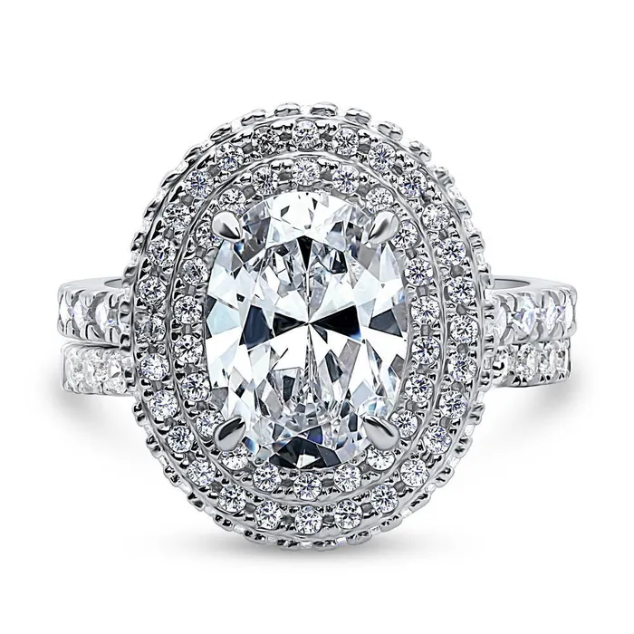 BERRICLE Rings Halo Oval CZ Ring Set in Sterling Silver