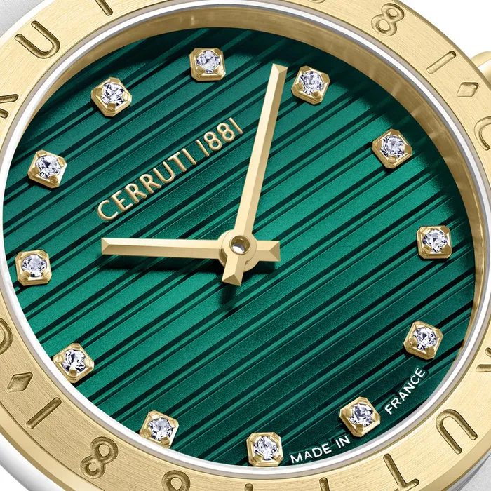 Bracelets Cerruti Cerruti 1881 Filiano Ladies Green Dial Gold Bezel Silver Stainless Steel Bracelet Watch